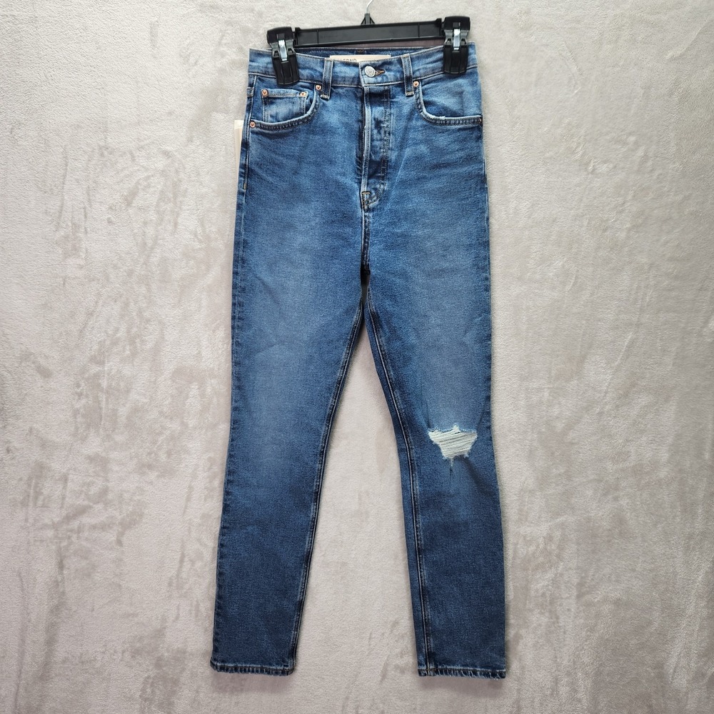 GRLFRND Jeans Womens 25 Blue Super High Rise Stretch Slim Crop Piper Distressed